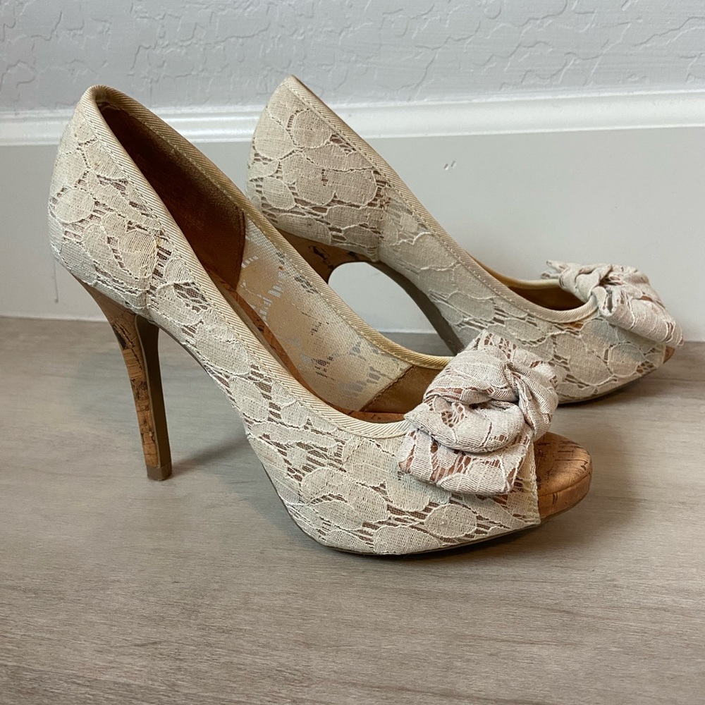 Cork and lace heels